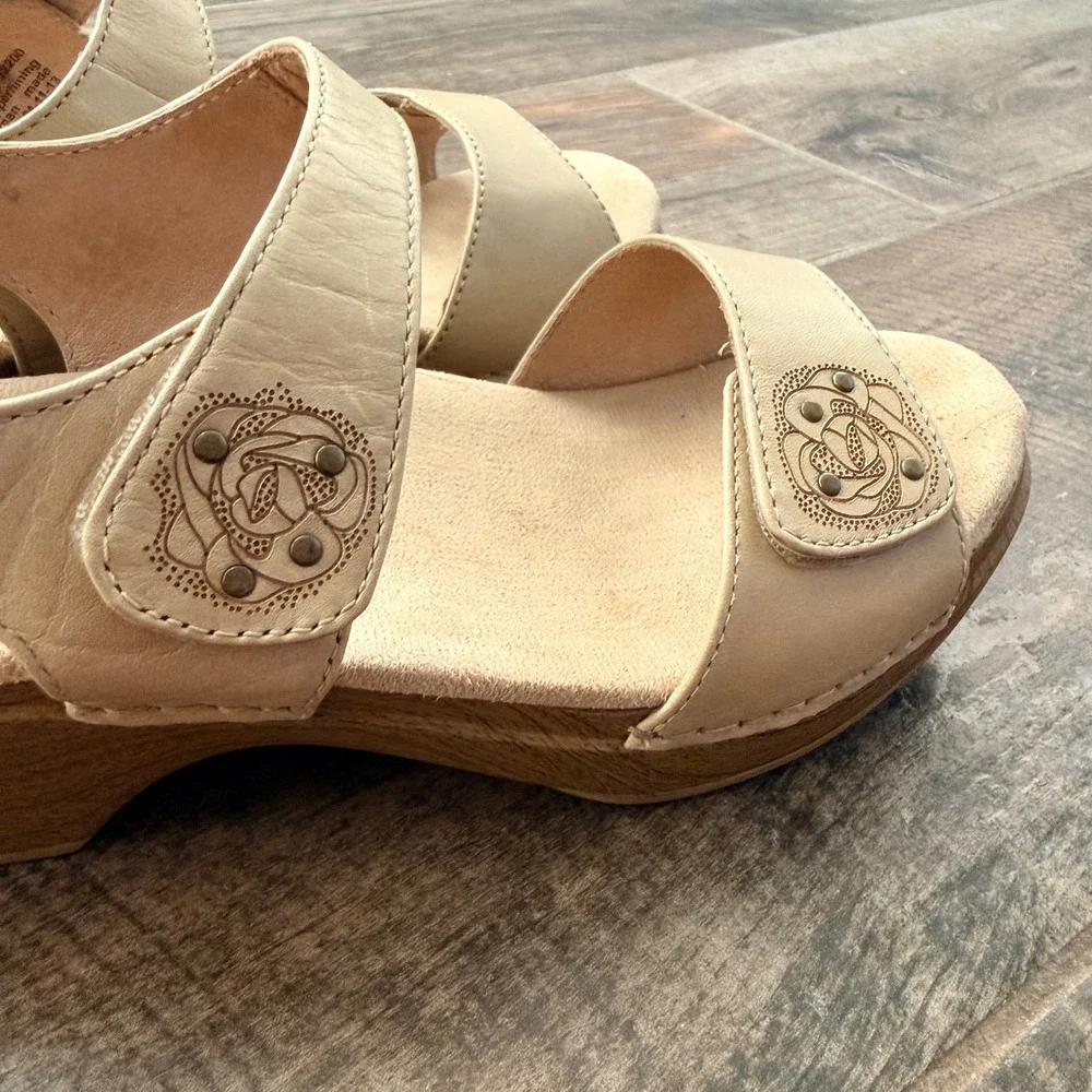Dansko Beige Leather Wedge Sandals
